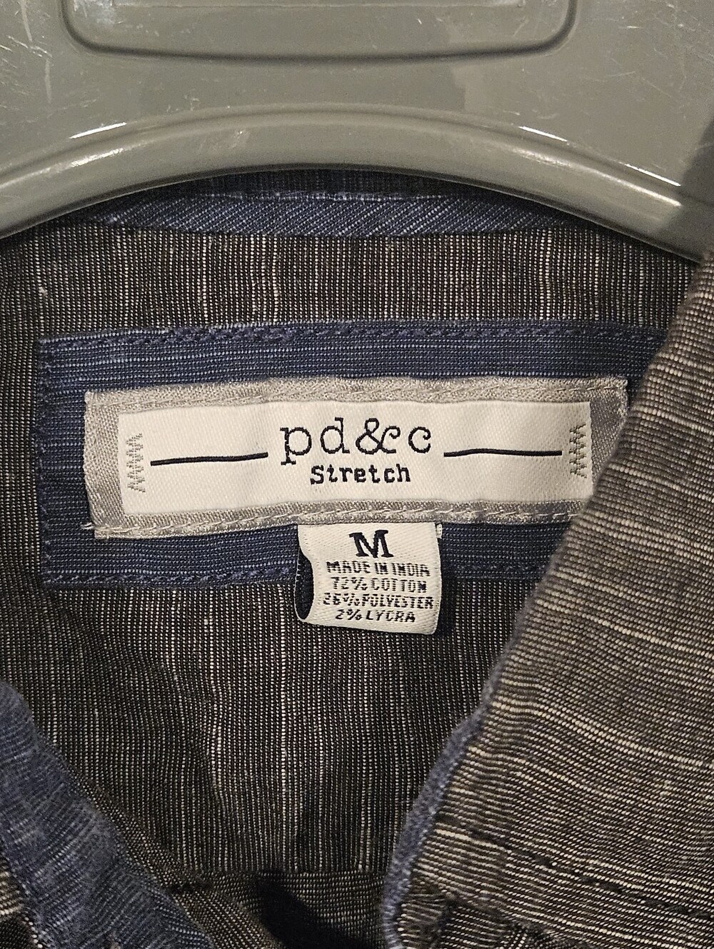 PD&C Stretch Slim Fit Men’s Medium Short Sleeve Gray Striped Button-Up Shirt - Picture 3 of 4
